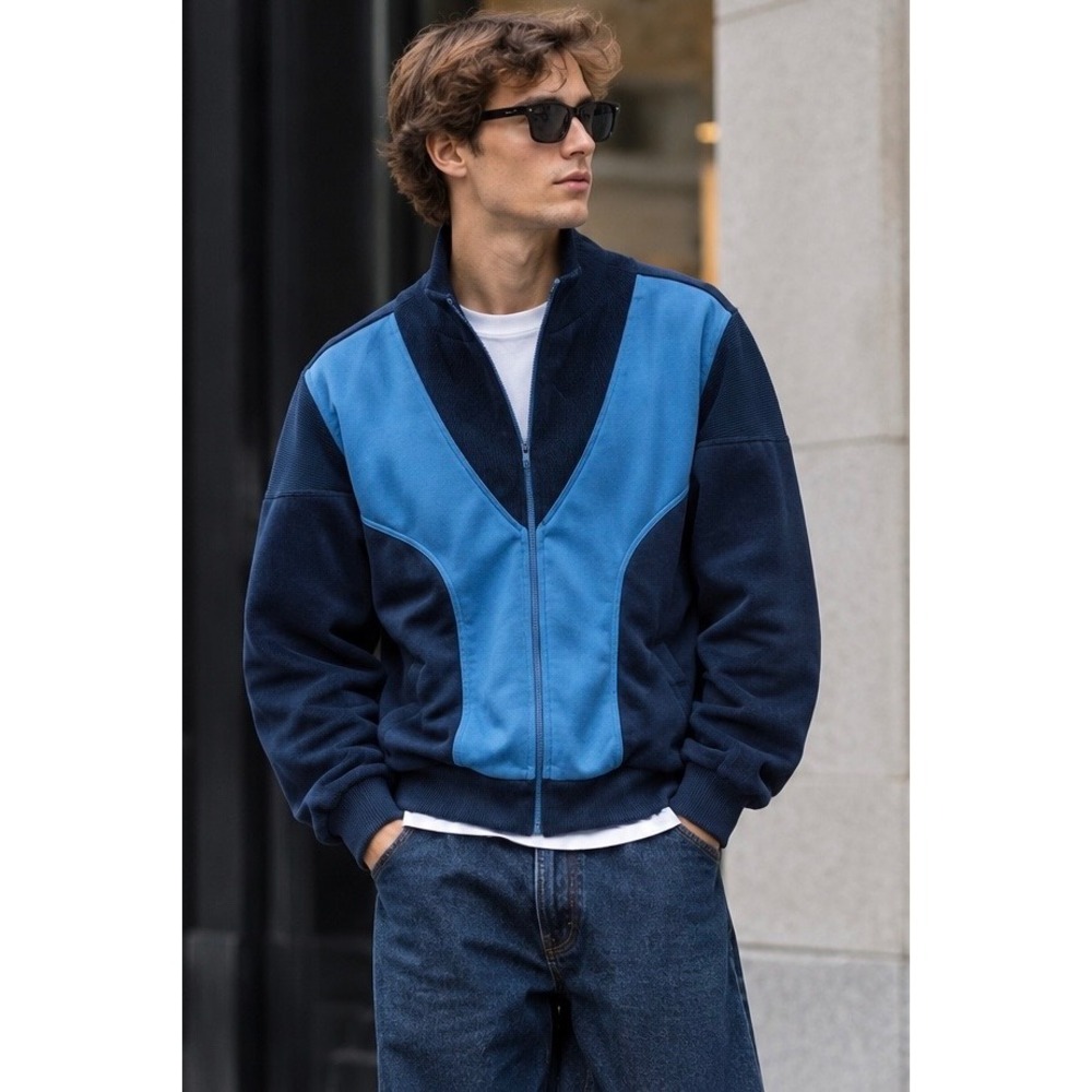 Vintage Foot Locker Blue Two-Tone Track Jacket Full Zip - Size Small